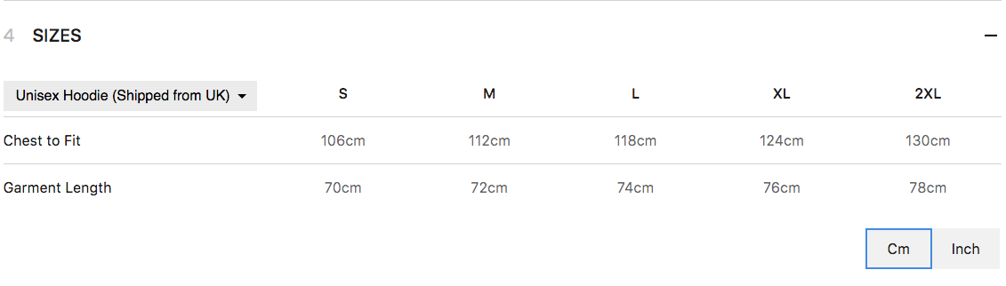 Size chart