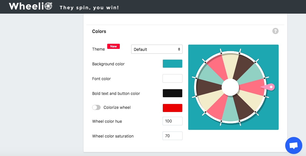 Configuring Wheelio: colours