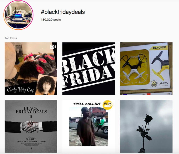 The #blackfridaydeals hashtag on Instagram