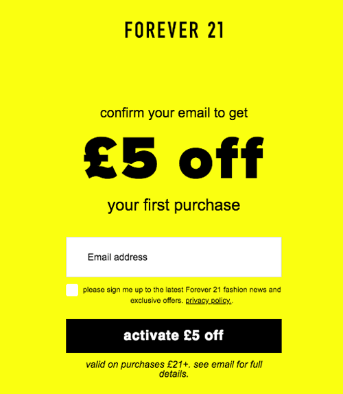 Forever21 email form