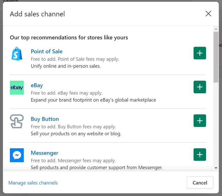 Adding a sales channel to Shopify
