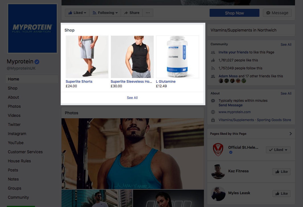 Facebook shop modal window