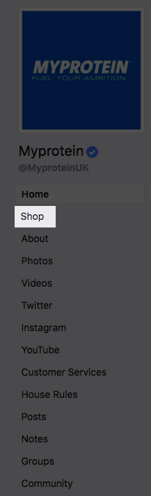 Facebook shop navigation item