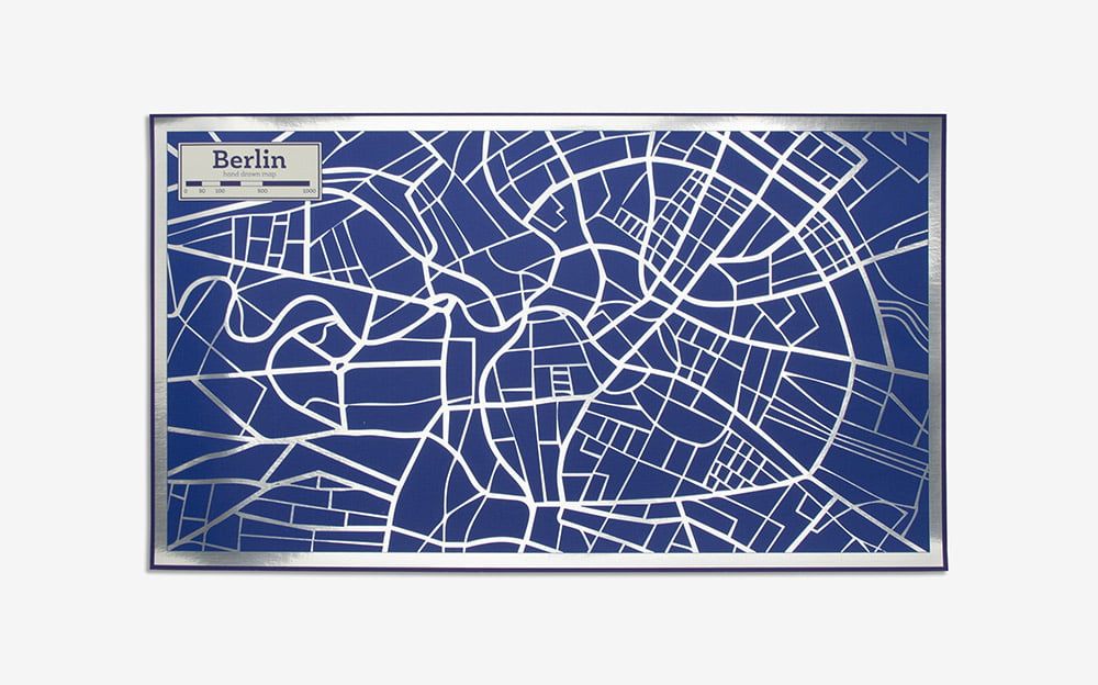 Silver foil map of Berlin by Prodigi