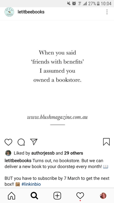 Instagram post saying: When you said 'friends with benefits' I assumed you owned a bookstore