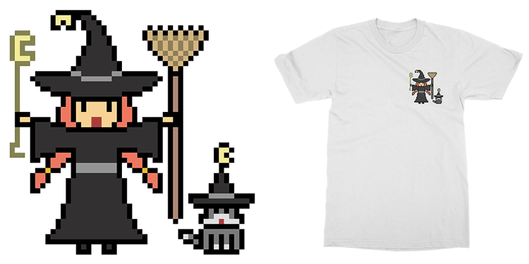 Pixel witch t-shirt design