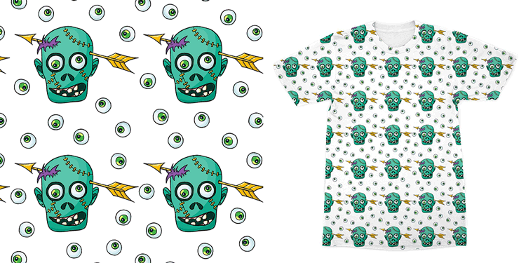 T-shirt design pattern of a zombie with an arrow through his skull