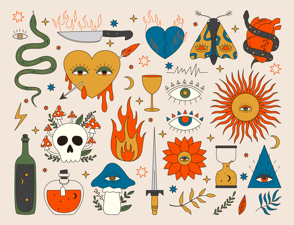Examples of illustrations that would make good temporary Halloween tattoos