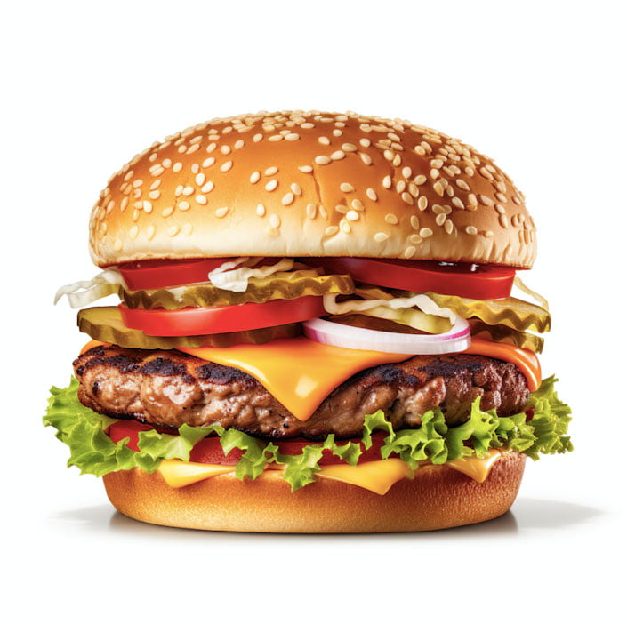 A tasty-looking burger. Mmmm. Burger.