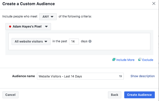 Facebook: Create a custom audience, step 2