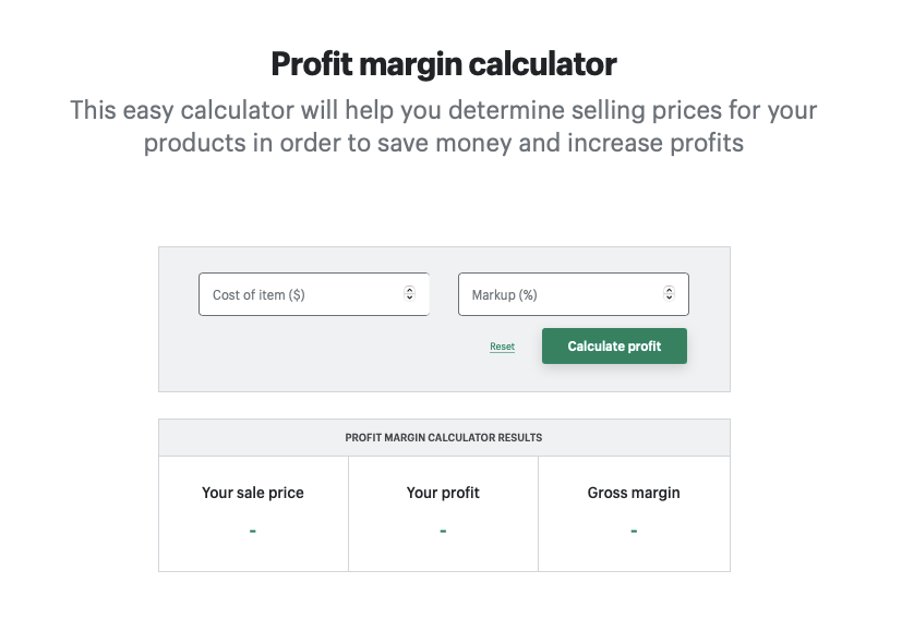 Shopify profit margin calculator