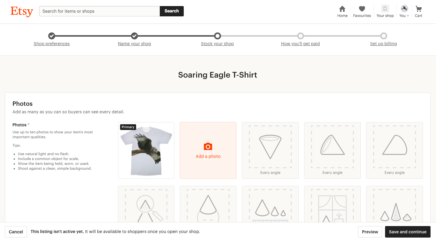 Creating an Etsy product, step 1