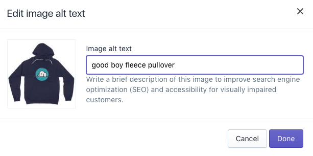 Editing product image alt text in Shopify: Step 2