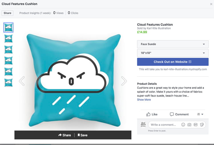 Facebook shop product page