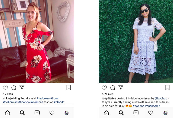 User- vs influencer-generated content (left/right)