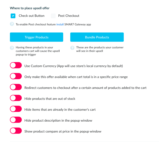 Upsell configuration