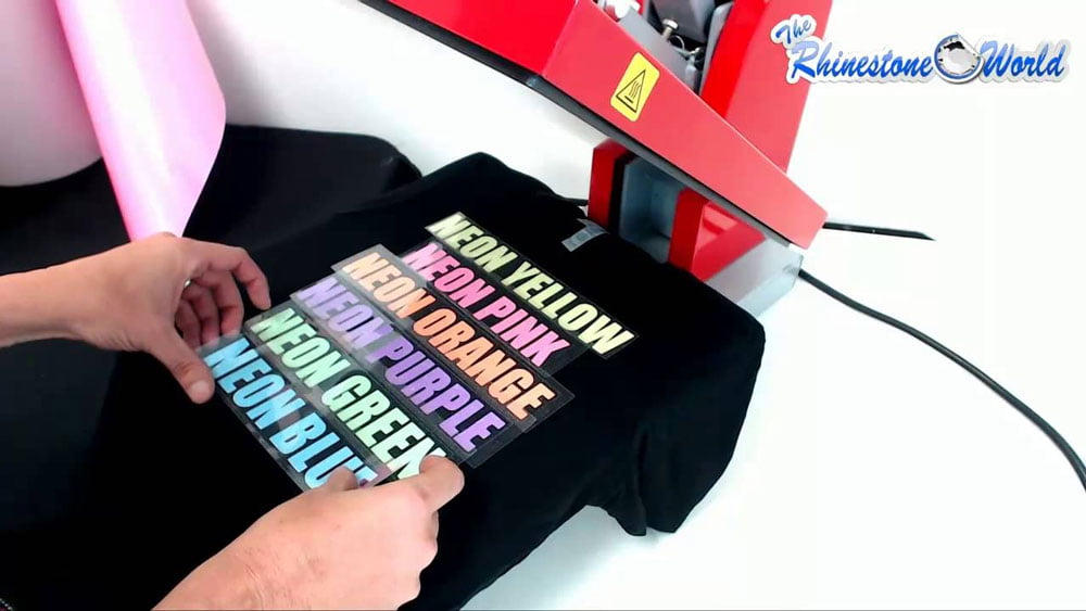 Example of a t-shirt being printed via vinyl heat transter