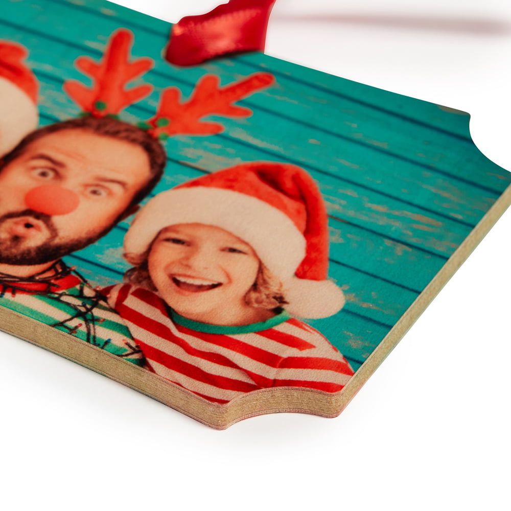 Wooden christmas ornament close up