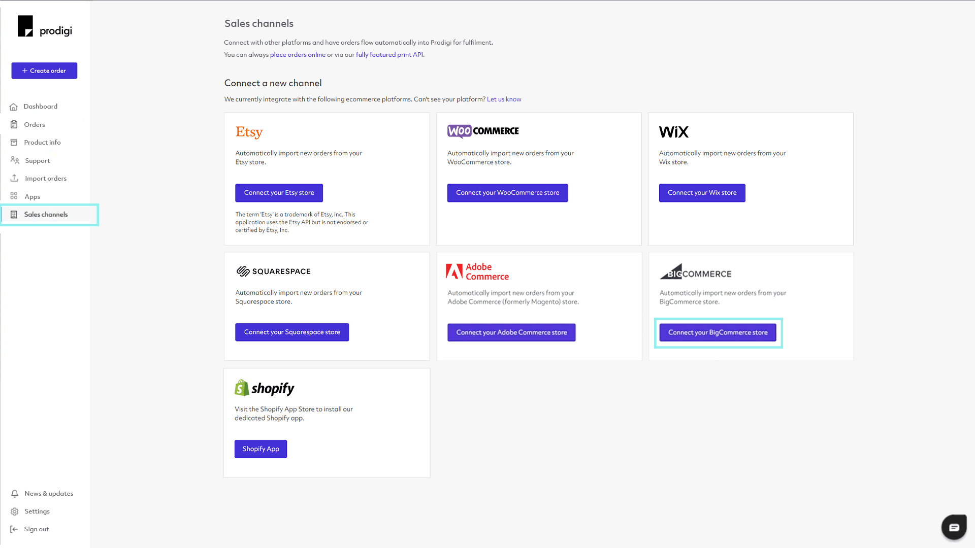 Prodigi sales channels