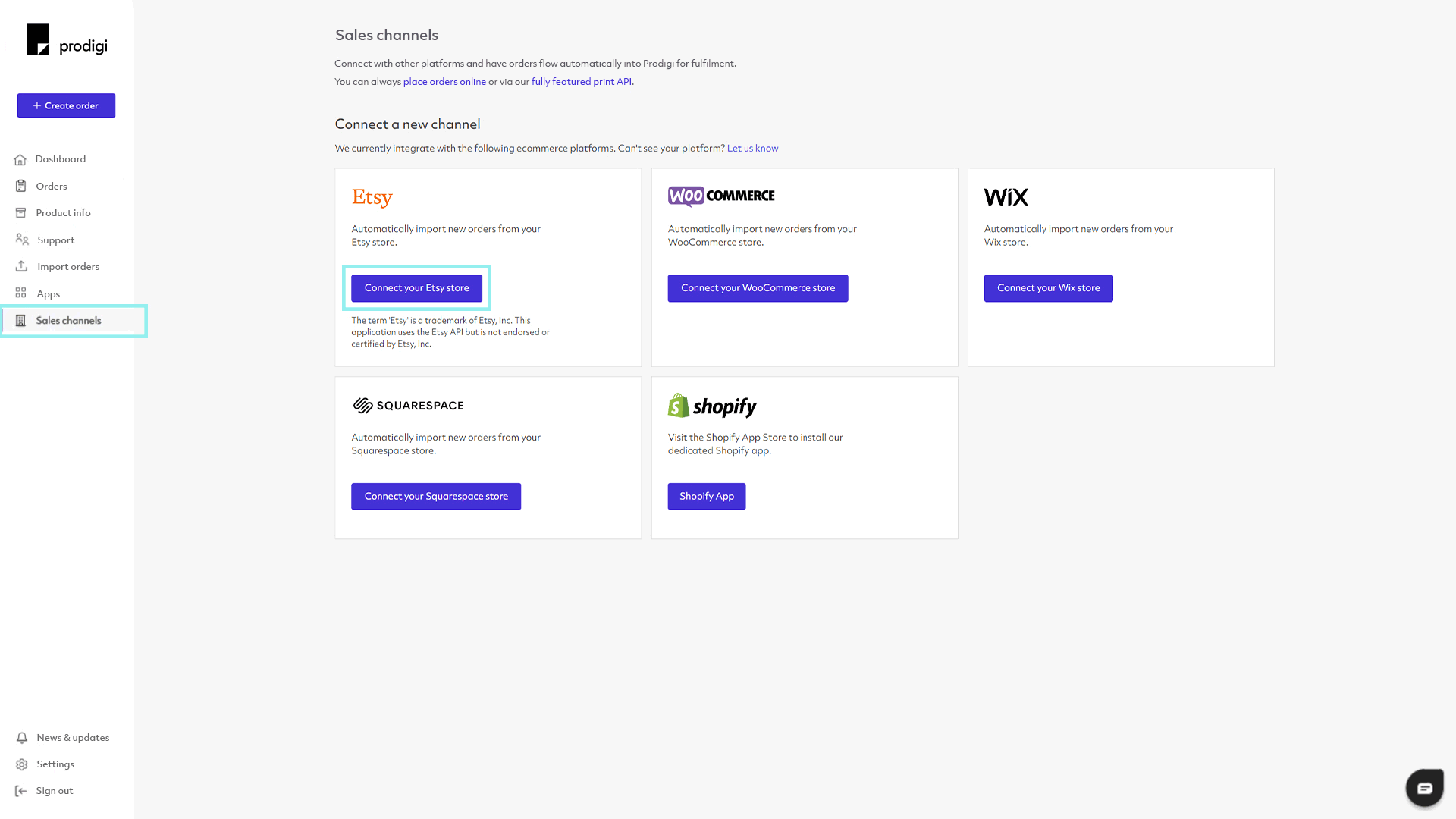 Prodigi sales channels